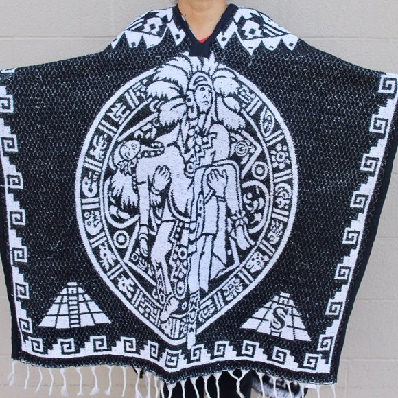 Indio Maso Poncho Aztec Calendar mexican poncho Gaban de Calendario Azteca - Picture 2 of 2